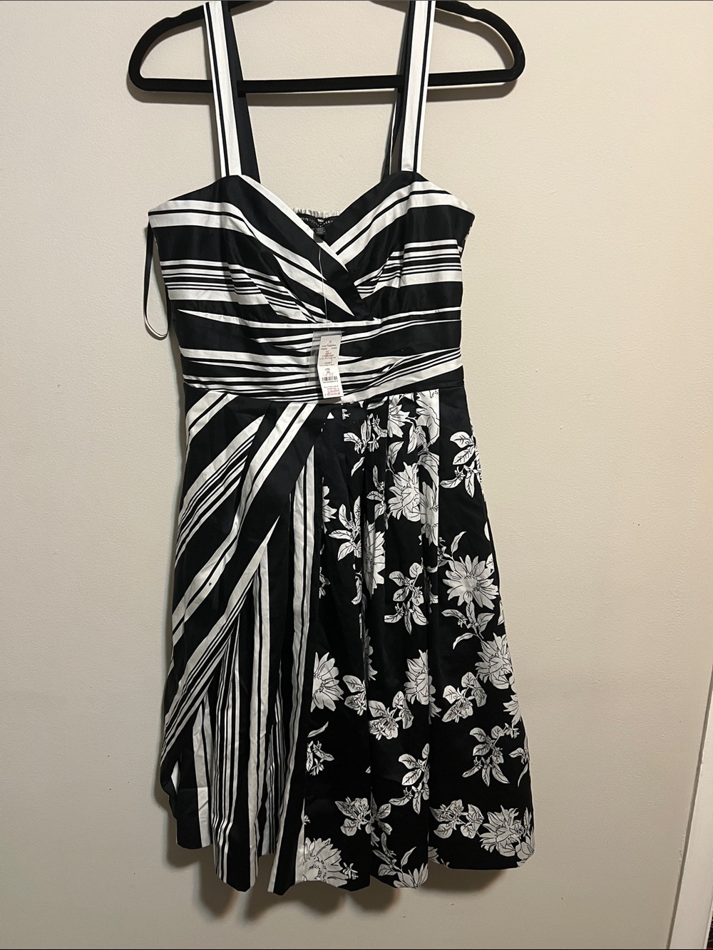 White House Black Market Black & White Striped Floral Midi Dress